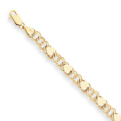 14k Yellow Gold 6.00mm Double Link with Hearts Charm Bracelet