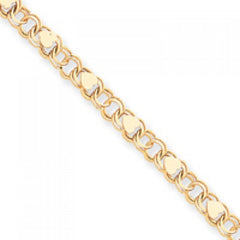 14k Yellow Gold 7.00mm Double Link with Hearts Charm Bracelet