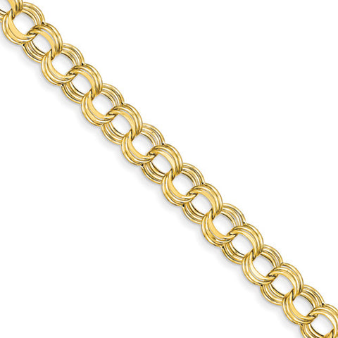 14k Yellow Gold Lite 8.5mm Triple Link Charm Bracelet