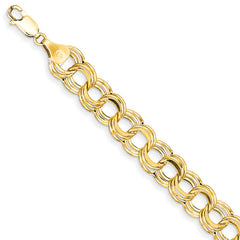 14k Yellow Gold Lite 9.00mm Triple Link Charm Bracelet