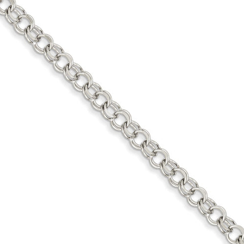 14k White Gold 5.50mm Double Link Charm Bracelet