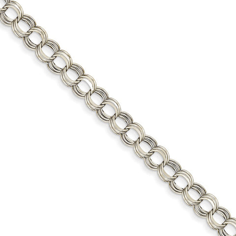 14k White Gold Lite 7mm Triple Link Charm Bracelet